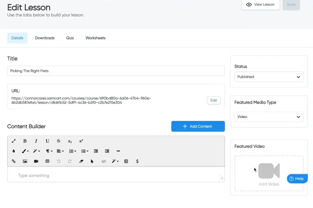 Samcart Edit Lesson Feature