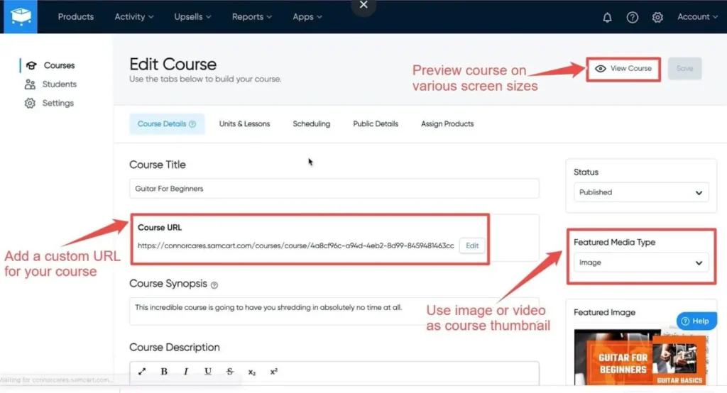 Samcart Online Course Feature