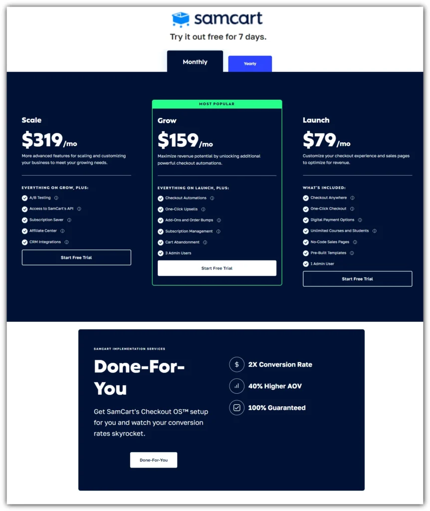 Samcart Pricing